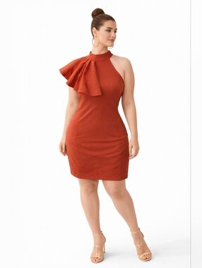 Fashion Nova One-Shoulder Rust Cocktail Dress